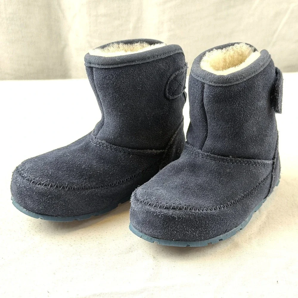LL Bean Kids Navy Suede Shearling Lined Boots Warm Winter Fall Boys L.L. Durable